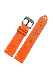 High Quality Ultra-thin Soft Handmade Ostrich Leather Green General Watch Rod Bar 18 20mm 22mm Orange Brown Black Watch Straps Men