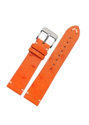 High Quality Ultra-thin Soft Handmade Ostrich Leather Green General Watch Rod Bar 18 20mm 22mm Orange Brown Black Watch Straps Men