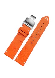 High Quality Ultra-thin Soft Handmade Ostrich Leather Green General Watch Rod Bar 18 20mm 22mm Orange Brown Black Watch Straps Men