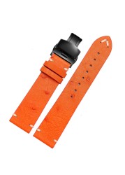 High Quality Ultra-thin Soft Handmade Ostrich Leather Green General Watch Rod Bar 18 20mm 22mm Orange Brown Black Watch Straps Men