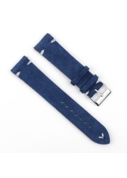 Genuine suede leather antique watch band 18mm 20mm 22mm 24mm high quality royal blue watch strap for men women watches