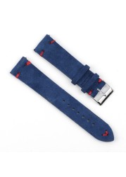 Genuine suede leather antique watch band 18mm 20mm 22mm 24mm high quality royal blue watch strap for men women watches