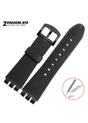 Rubber band for swatch 23mm men's watch, high quality, black, soft, waterproof, silicone, watch straps, black