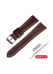 Suitable for antique watch straps, handmade Italian calf leather watchband 18mm 20mm 22mm, frosted retro style soft bracelet