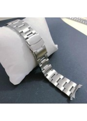 20 22mm Stainless Steel Watchband Curved End Strap Fold Buckle Lock Wrist Strap Silver Bracelet for Seiko Watch Accessories