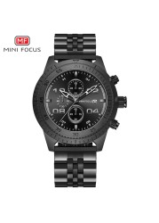 MINIFOCUS Fashion Sports Men Watches Leisure Waterproof Quartz Watches Stainless Steel Strap Chronograph Auto Date Multifunction