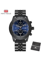 MINIFOCUS Fashion Sports Men Watches Leisure Waterproof Quartz Watches Stainless Steel Strap Chronograph Auto Date Multifunction