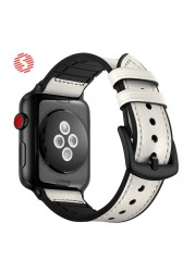 ShengOne Leather And Soft Silicone Fashion Band For Apple Watch 7 6 SE 5 4 45 44 42mm Replacement Watchband Bracelet 41 40 38