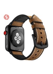 ShengOne Leather And Soft Silicone Fashion Band For Apple Watch 7 6 SE 5 4 45 44 42mm Replacement Watchband Bracelet 41 40 38