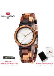 Kunhuang Ladies Watch Top Fashion New Wooden Quartz Watch Japan Movement Business Watch Great Gift Wood Boxmontre Femme