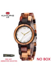 Kunhuang Ladies Watch Top Fashion New Wooden Quartz Watch Japan Movement Business Watch Great Gift Wood Boxmontre Femme