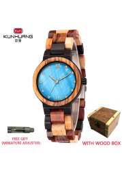 Kunhuang Ladies Watch Top Fashion New Wooden Quartz Watch Japan Movement Business Watch Great Gift Wood Boxmontre Femme