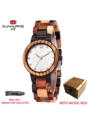Kunhuang Ladies Watch Top Fashion New Wooden Quartz Watch Japan Movement Business Watch Great Gift Wood Boxmontre Femme