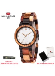 Kunhuang Ladies Watch Top Fashion New Wooden Quartz Watch Japan Movement Business Watch Great Gift Wood Boxmontre Femme