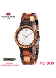 Kunhuang Ladies Watch Top Fashion New Wooden Quartz Watch Japan Movement Business Watch Great Gift Wood Boxmontre Femme