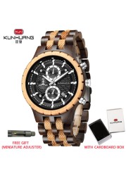 Kunhuang Business Men's Watch Wooden Stopwatch Date Display Chronograph Quartz Wrist Watches relogio masculino