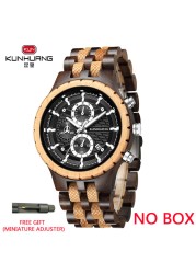 Kunhuang Business Men's Watch Wooden Stopwatch Date Display Chronograph Quartz Wrist Watches relogio masculino