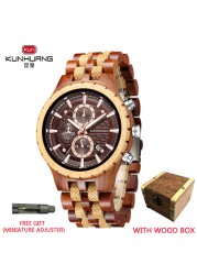 Kunhuang Business Men's Watch Wooden Stopwatch Date Display Chronograph Quartz Wrist Watches relogio masculino