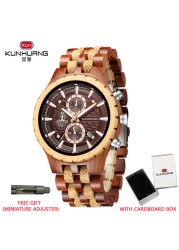 Kunhuang Business Men's Watch Wooden Stopwatch Date Display Chronograph Quartz Wrist Watches relogio masculino