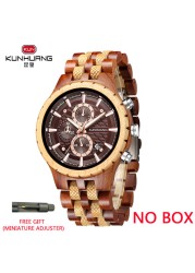 Kunhuang Business Men's Watch Wooden Stopwatch Date Display Chronograph Quartz Wrist Watches relogio masculino