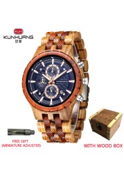 Kunhuang Business Men's Watch Wooden Stopwatch Date Display Chronograph Quartz Wrist Watches relogio masculino