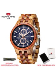 Kunhuang Business Men's Watch Wooden Stopwatch Date Display Chronograph Quartz Wrist Watches relogio masculino