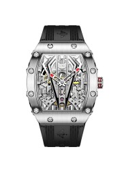 OUPINKE Luxury Watches Men Automatic Mechanical Silicone Sapphire Mirror Tonneau Skeleton Watch Waterproof Top Brand Sport