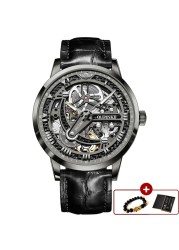 Top Brand OUPINKE Luxury Automatic Mechanical Watch for Men Sapphire Mirror Skeleton Hollow Leather Waterproof Wristwatch Clock