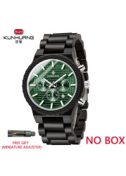 Kunhuang Luxury Elegant Men Wood Watch Military Chronograph Watches Quartz Relogio Masculino Custom Dropshipping