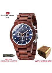 Kunhuang Luxury Elegant Men Wood Watch Military Chronograph Watches Quartz Relogio Masculino Custom Dropshipping