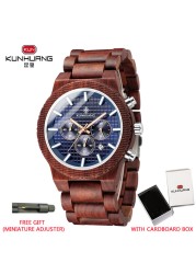 Kunhuang Luxury Elegant Men Wood Watch Military Chronograph Watches Quartz Relogio Masculino Custom Dropshipping