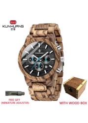 Kunhuang Luxury Elegant Men Wood Watch Military Chronograph Watches Quartz Relogio Masculino Custom Dropshipping