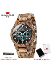 Kunhuang Luxury Elegant Men Wood Watch Military Chronograph Watches Quartz Relogio Masculino Custom Dropshipping