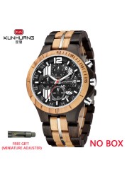 Kunhuang Handmade Wooden Watch Men Water Military Watches Chronograph Quartz Watches relogio masculino men gifts