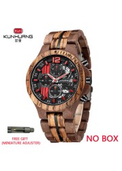 Kunhuang Handmade Wooden Watch Men Water Military Watches Chronograph Quartz Watches relogio masculino men gifts