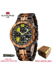 Kunhuang Handmade Wooden Watch Men Water Military Watches Chronograph Quartz Watches relogio masculino men gifts