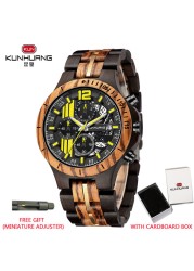 Kunhuang Handmade Wooden Watch Men Water Military Watches Chronograph Quartz Watches relogio masculino men gifts