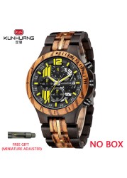 Kunhuang Handmade Wooden Watch Men Water Military Watches Chronograph Quartz Watches relogio masculino men gifts