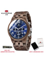 Kunhuang Wooden Men Watches Relogio Masculino Luxury Brand Stylish Chronograph Military Watch Great Gift for Man OEM