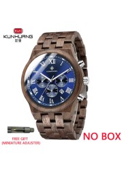 Kunhuang Wooden Men Watches Relogio Masculino Luxury Brand Stylish Chronograph Military Watch Great Gift for Man OEM