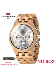 Kunhuang Wooden Men Watches Relogio Masculino Luxury Brand Stylish Chronograph Military Watch Great Gift for Man OEM