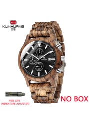 Kunhuang Handmade Wooden Watches Mens Watches Chronograph Watch Military Quartz Wristwatch Male In Wooden Gift Box Relogio