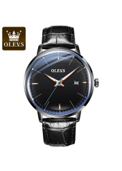 OLEVS 2022 Luxury Fashion Men's Watches Black Automatic Calendar Leather Strap Luminous Hands Waterproof Mechanical Watch Men