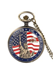 Fashion Bronze Pocket Watch Men Dripping Glue Series American Statue of Liberty Design Luxury Quartz Watches Father's Day Gift