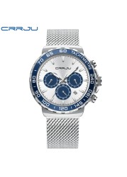 CRRJU Men's Watch Quartz 2022 New Japanese Chronograph Top Brand Water Resistant Stainless Wrist Watches With Date Relogio Masculino