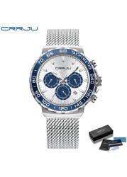 CRRJU Men's Watch Quartz 2022 New Japanese Chronograph Top Brand Water Resistant Stainless Wrist Watches With Date Relogio Masculino