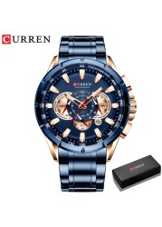 CURREN New Casual Sports Watch Men's Chronograph Stainless Steel Band Watch Large Wristwatch Quartz Watch With Luminous Pointers