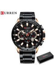 CURREN New Casual Sports Watch Men's Chronograph Stainless Steel Band Watch Large Wristwatch Quartz Watch With Luminous Pointers