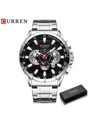 CURREN New Casual Sports Watch Men's Chronograph Stainless Steel Band Watch Large Wristwatch Quartz Watch With Luminous Pointers