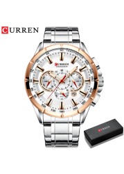 CURREN New Casual Sports Watch Men's Chronograph Stainless Steel Band Watch Large Wristwatch Quartz Watch With Luminous Pointers